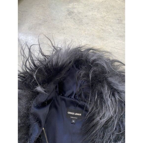 Giorgio Armani Vest Zip Mongolian Lamb IT 48 US 12 Sheared Fur Navy Blue Black - Picture 5 of 6